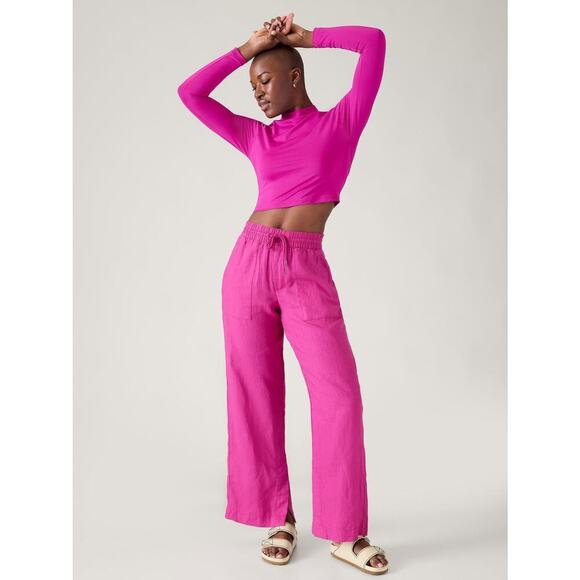 Athleta Retreat Linen Mid Rise Wide Leg Pant Women’s Medium Tall Pink Pockets - Picture 5 of 11